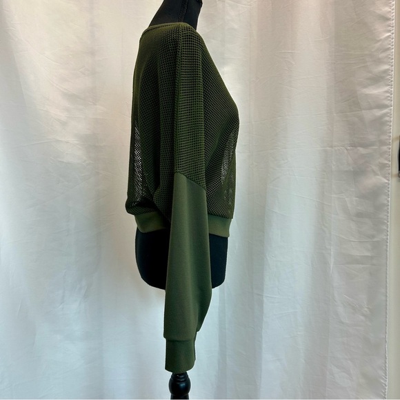 Revamped Olive Forest Green Sheer Mesh Women Sweatshirt Top L Long Sleeve - Picture 3 of 11
